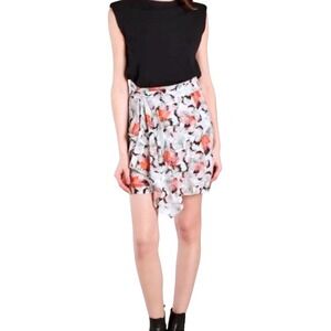 IRO Paris Cartis Printed Flounce Trim  Mini Skirt Silk Cotton Blend Size 36 US 4